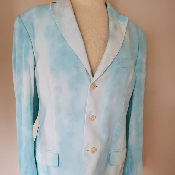 Linen suit sport coat blazer blue white tie Dyed jacket 42 small 40 med purple